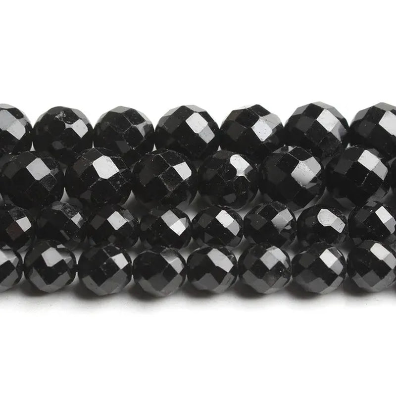 1pcs Faceted Gem Black Tourmaline Stone Beads Loose Spacer Beads For Jewelry Making 7.5inches 6/8mm