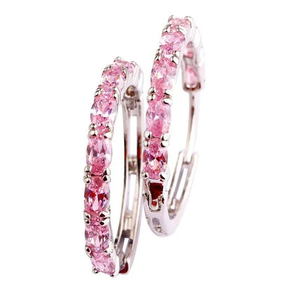 Fashion Women Oval Cut Amethyst Pink & White & Blue Topaz & Black Spinel & Morganite & Sapphire Quartz & Spinel & Emerald & Gemstone Ear Clip Hoop Silver Earrings