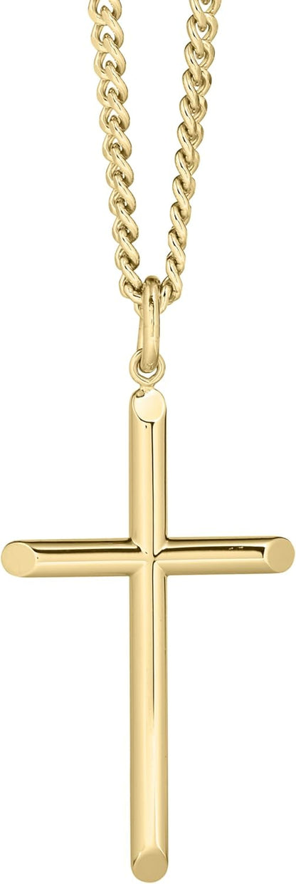 Mens Solid Tubular Cross Pendant Necklace, 24"