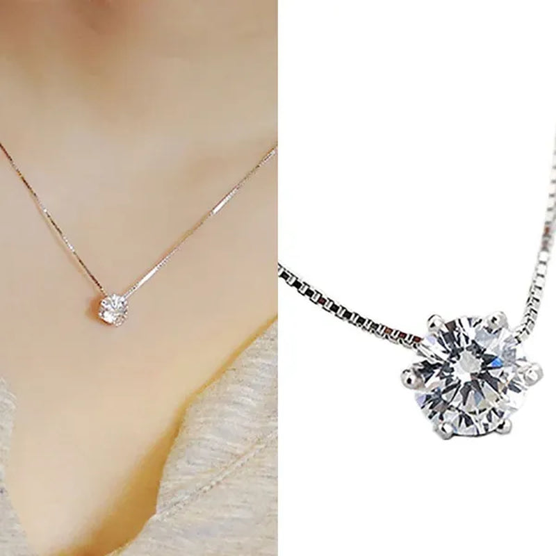 Women Simple Trendy Zircon Rhinestone Choker Necklace Shine Diamond Silver Chain Jewelry