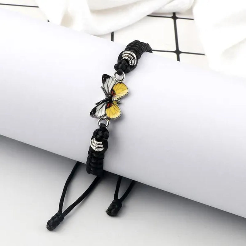 2022 Hot Adjustable Braided String Bracelet for Women Grey Butterfly Pendant Handmade Charm Bangles Fashion Girl Jewelry
