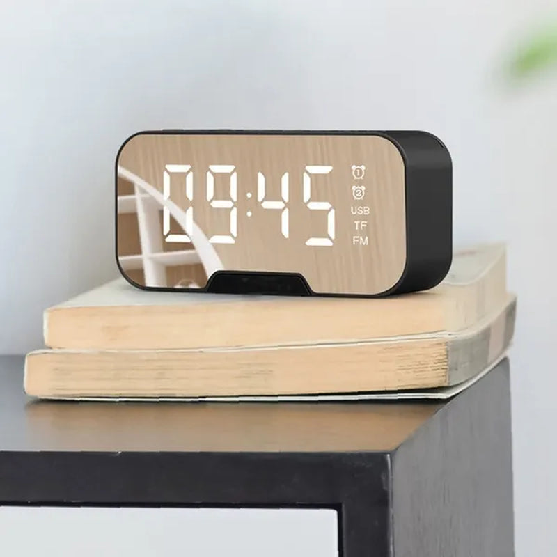 NEW Wireless Bluetooth 5.0 Speaker with Phone Holder Function Mirror LED Alarm Clock Wireless Bluetooth Speaker with FM