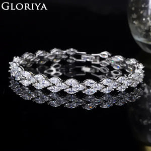 Gloriya Delicate White Gold Plated Tennis Bracelet Setting Sparkly Marquise Cubic Zircon Wedding Bracelets For Women Gorgeous Crystal Jewelry