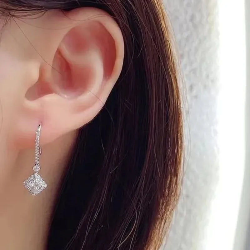 Square Cut Zircon Pendant Silver Plated Lab Diamond Drop Earrings for Women Bridal Engagement Wedding Fashion Accessories - WORLD TIME VISITS