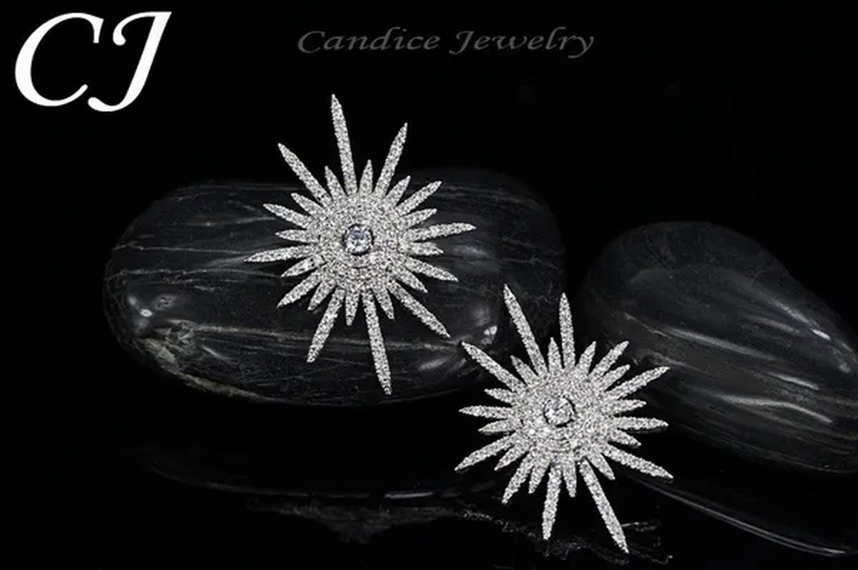 CANDICE 925 Sterling Silver Plating Hypoallergenic Snowflake Cubic Zirconia Stones Big Stud Earrings for Women Girls Wedding Party Jewelry