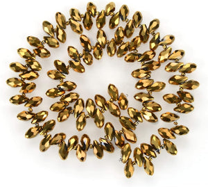 1 Strand Czech 12Mm Faceted Teardrop Briolette Crystal Glass Loose Beads Pendant Drop Spacer Gold Aurum (93-95Pcs) for DIY Jewelry Making CCT2-33