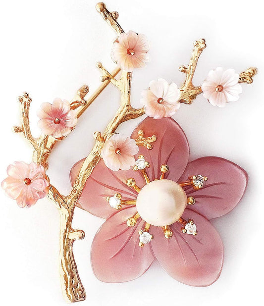 Brooches for Women with Crystal, Pink Flower, Rhinestone Brooches Pins Elegant Jewelry Blossom Fashionable Gifts Ladies Bouquet Brooches Pin for Birthday, Party, New Year, Wedding