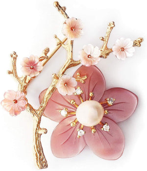 (XZ2020-3)  Brooches for Women with Crystal, Pink Flower, Rhinestone Brooches Pins Elegant Jewelry Blossom Fashionable Gifts Ladies Bouquet Brooches Pin for Birthday, Party, New Year, Wedding