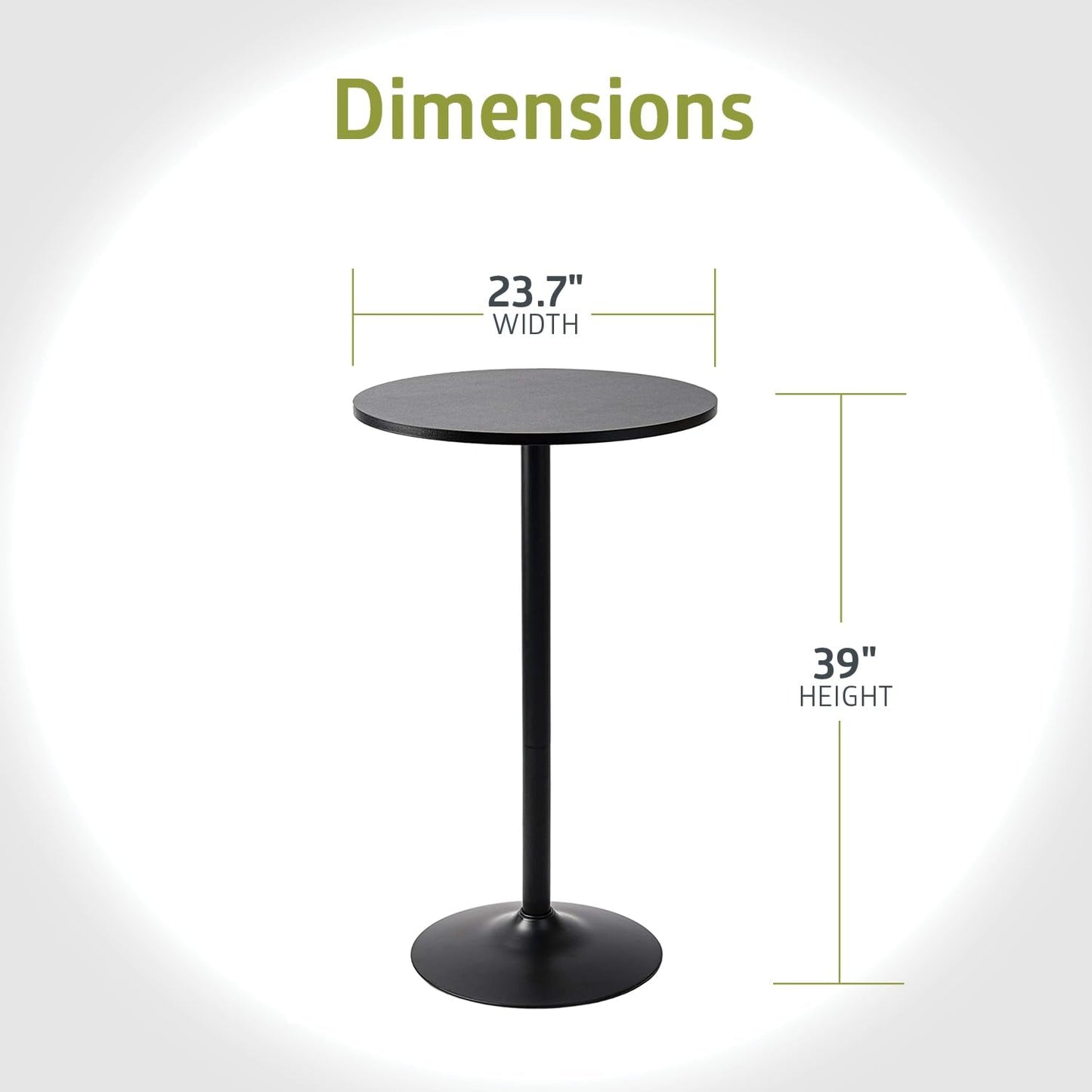 Santina, Single round Cocktail Bar, Pub, and Bistro High Top Table with Black Top and Base
