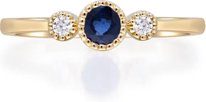 Gin and Grace 10K Yellow Gold Genuine Blue Sapphire Ring with Diamonds|Ethically, Authentically & Organically Sourced (Round-Cut) Shaped Sapphire Hand-Crafted Jewelry for Her | Sapphire Ring for Women Holiday Gifts