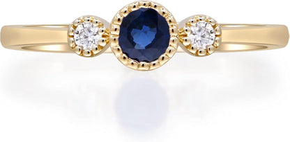 10K Yellow Gold Genuine Blue Sapphire Ring with Diamonds for Women,Ethically, Metal Gemstone Diamond, Sapphire