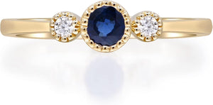 10K Yellow Gold Genuine Blue Sapphire Ring with Diamonds for Women | Ethically, Authentically & Organically Sourced (Round-Cut) Shaped Sapphire Jewelry for Her | Sapphire Ring for Women