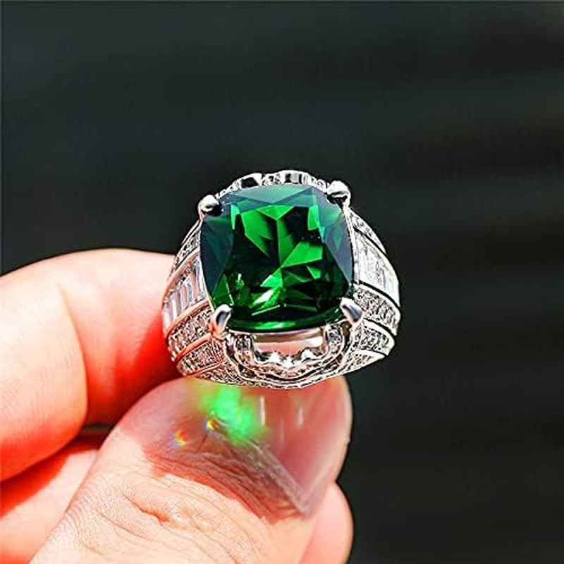 925 Sterling Silver Shiny Full Diamond Emerald Ring Cubic Zirconia Rings Gemstone Ring CZ Diamond Eternity Engagement Wedding Band Ring for Women