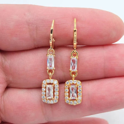 Women Fashion Lovely Pink Cubic Zirconia CZ Dangle Earrings Jewelry