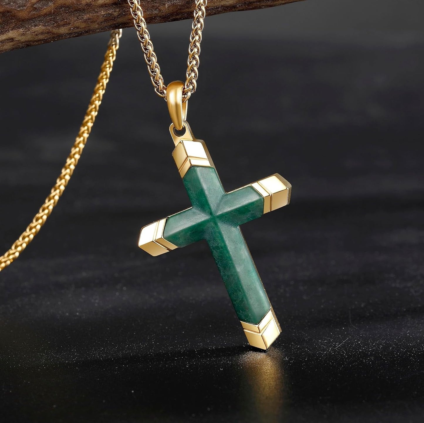 Cross Necklace for Men -Stainless Steel & Gemstone Adjustable Box Chain 24-26In, Spiritual Jewelry Gift for Him, Everyday Wear