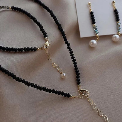 Luxury     Natural Black Spinel Moonstone Pearl Necklace Earring Bracelet Set Creative Women's Gemstone Beaded Thin Bracelet Clavicle Chain Necklace Tassel Stud Earrings Dangle Earrings Sparking Birthday Anniversary Halloween Christmas Jewelry Set Gift
