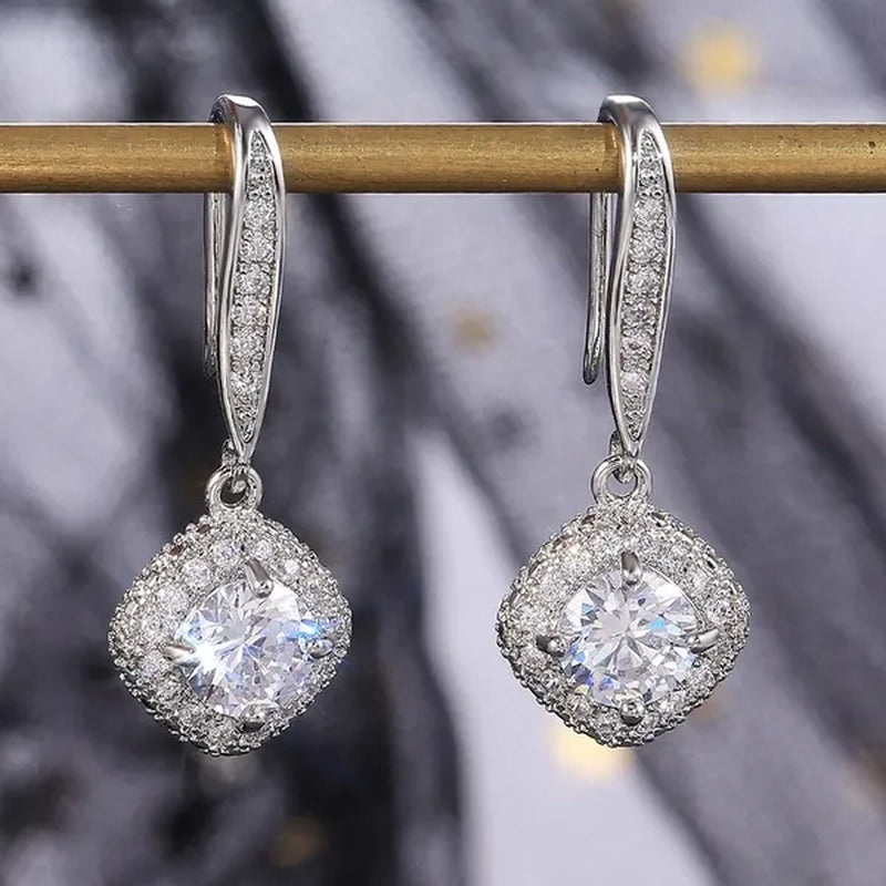 Lady Elegant Fashion Noble 925 Silver Diamond Dangle Drop Earrings for Women Jewelry