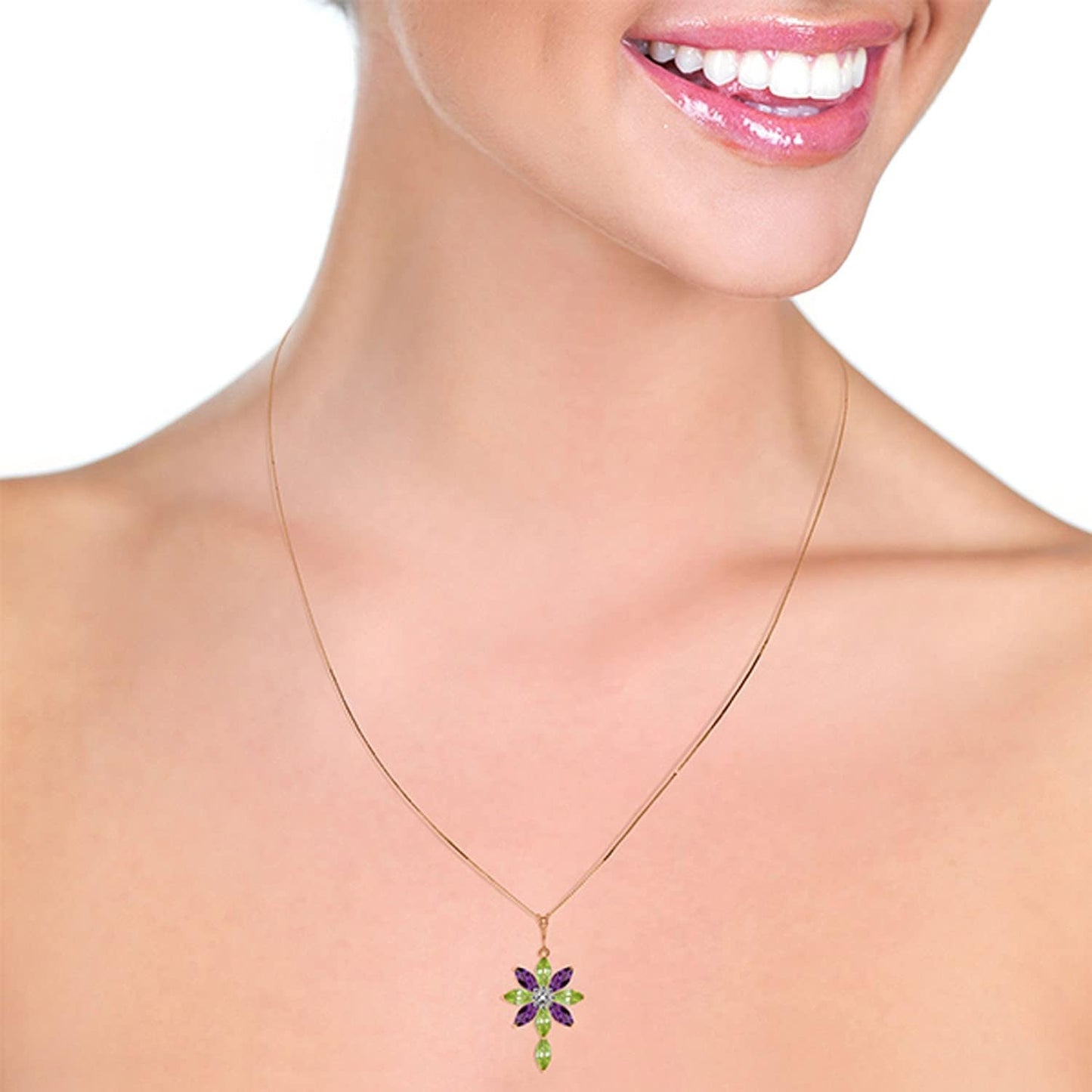 14K Yellow, White, Rose Gold Necklace Peridot, Amethyst Diamond Pendant