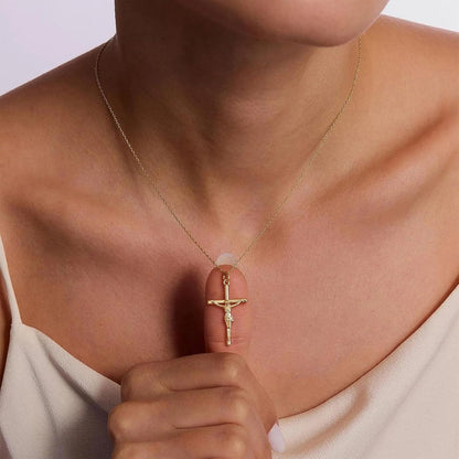 Cross Necklace for Women, Dainty 14K Gold Plated Cross Pendant Simple Long Necklaces for Women, Christian Faith Necklace Trendy Gold Jewelry Gifts for Easter