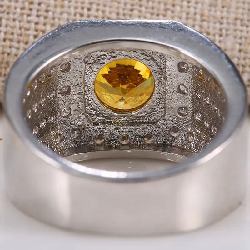 925 Sterling Silver Natural 2.8CT Yellow Topaz Ring Women Men Wedding Engagement