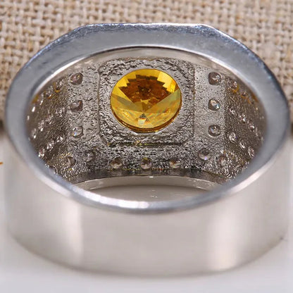 925 Sterling Silver Natural 2.8CT Yellow Topaz Ring Women Men Wedding Engagement