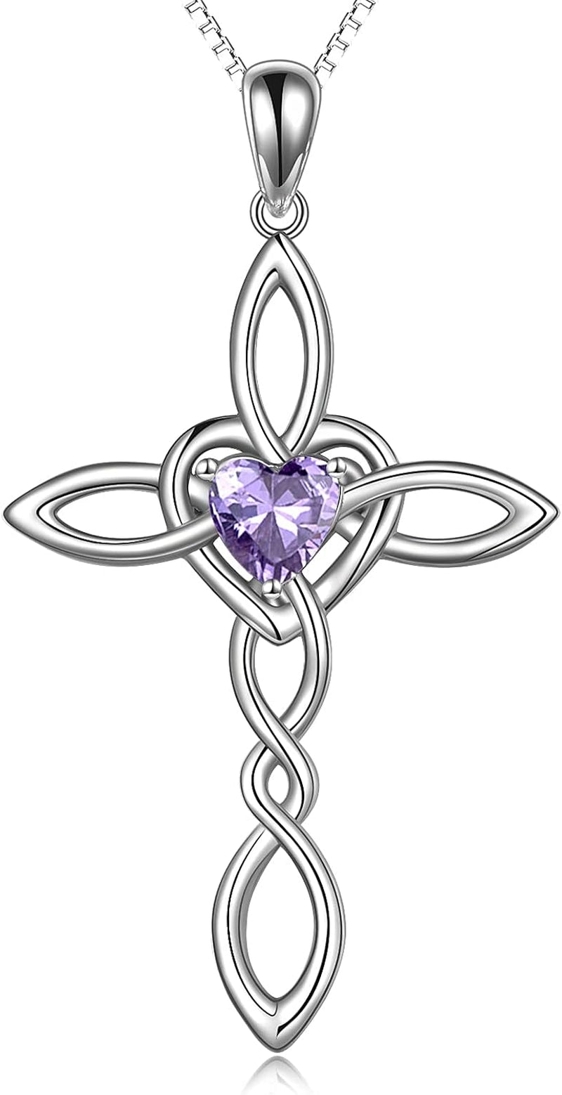 Celtic Knot Cross Pendant Necklace Sterling Silver Religious Irish Infinity Love Heart Irish Celtics Necklace Jewelry Mothers Day Birthday Gifts for Women Girls