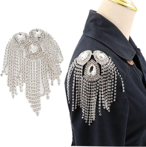 Crystal Fringe Shoulder Epaulette Rhinestones Appliques Stitch Patches for DIY Women Fashion Accessories 2Pcs/Pack