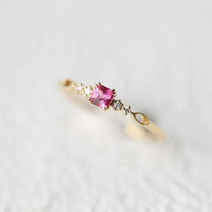 Women Dainty 18K Gold Plated Plated Quadrate Red Rubine Gemstone Diamond Rings Wedding Engagement Courtship Ring Jewelry