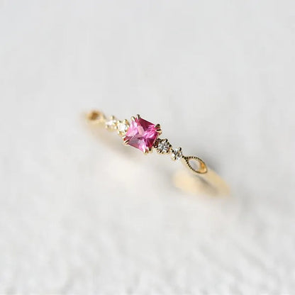 Women Dainty 18K Gold Plated Plated Quadrate Red Rubine Gemstone Diamond Rings Wedding Engagement Courtship Ring Jewelry