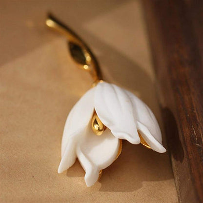 Travet White Gold Tulip Flower Brooch Pin Large Tulip Lapel Pin for Sweater Coat