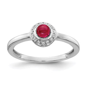 Real 14Kt White Gold Diamond and Cabochon Ruby Ring Size: 7; for Adults and Teens; for Women and Men