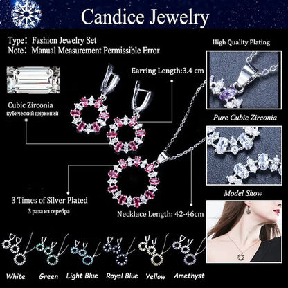 CANDICE Oval Yellow Platinum Plated Costume Party Jewelry Set Fashion Hollow Out Round Dangle Necklace Hoop Earrings with Silver Plated for Women Accessories
