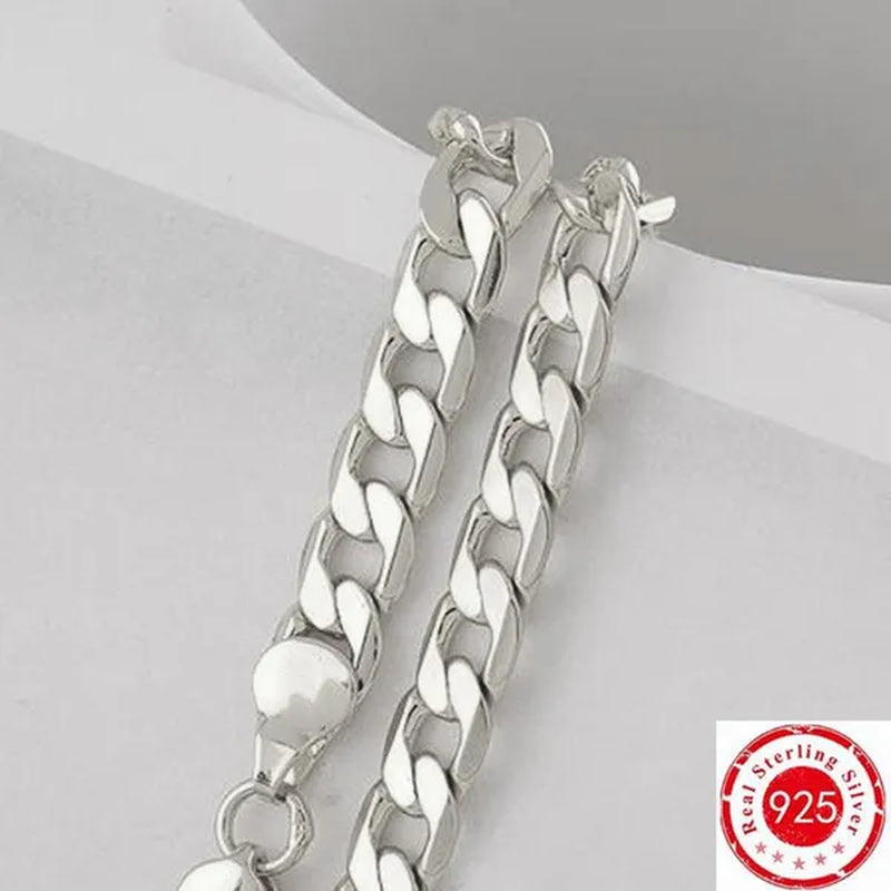 Wholesale High Quality 925 Sterling Silver Fashion Jewelry Set 925 Silver Curb Link Chain Bracelet & Necklace16-30 Inches for Women and Men