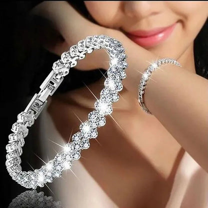1PC/2PCS Luxury Roman Crystal gold bracelets for women Fashion Heart Chain Bracelets Rhinestone Bangle Wedding Bridal Jewelry Accessories Gifts