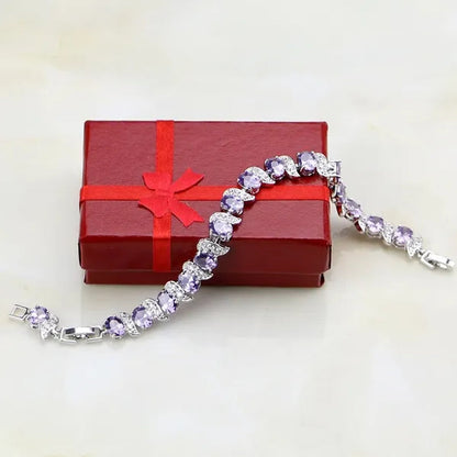 925 Silver Jewelry Purple Amethyst White CZ Charm Bracelets For Women