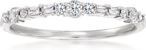 0.20 Ct. T.W. round and Baguette Diamond Ring in 14Kt White Gold