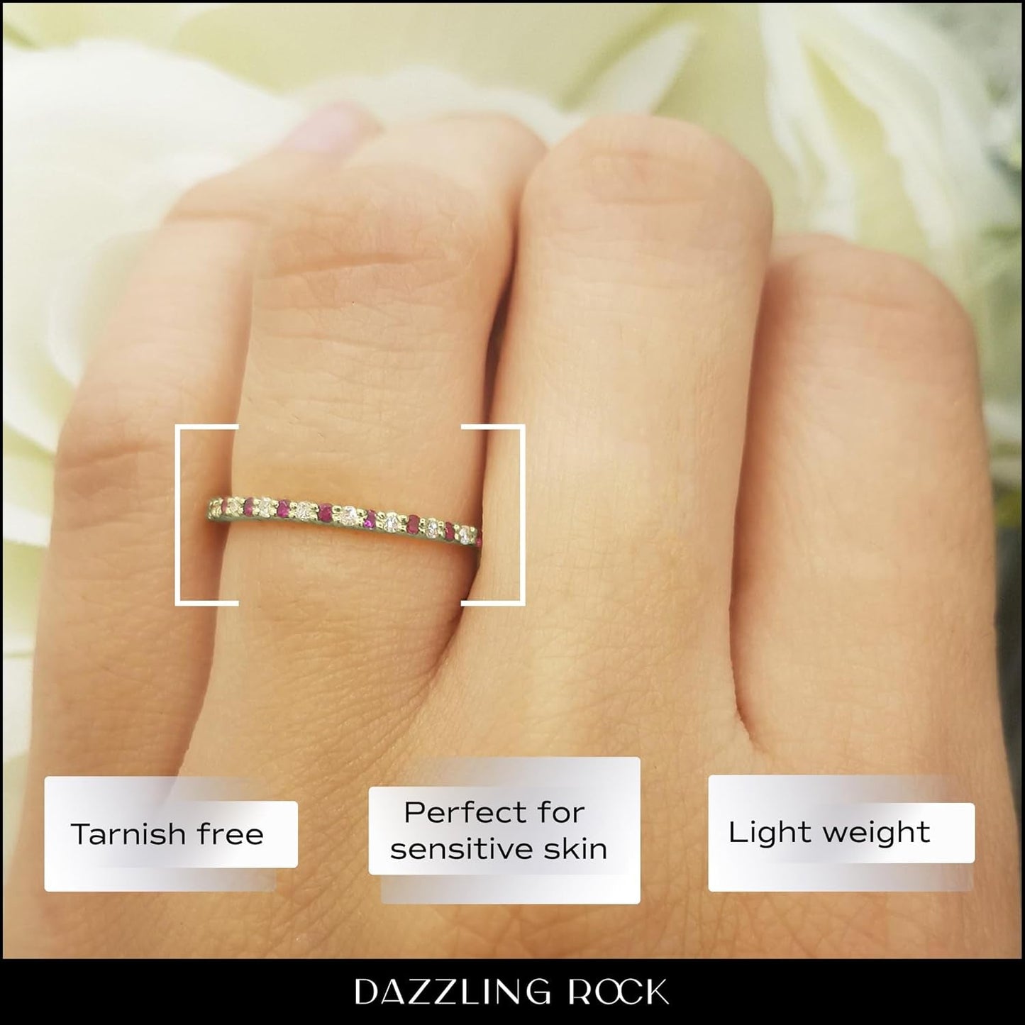 Alternate round Ruby & White Diamond Wedding Stackable Band for Women in Solid Gold