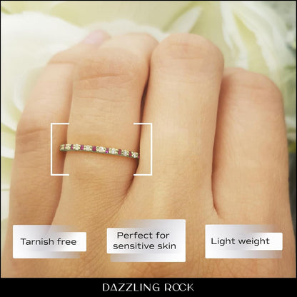 Alternate round Ruby & White Diamond Wedding Stackable Band for Women in Solid Gold