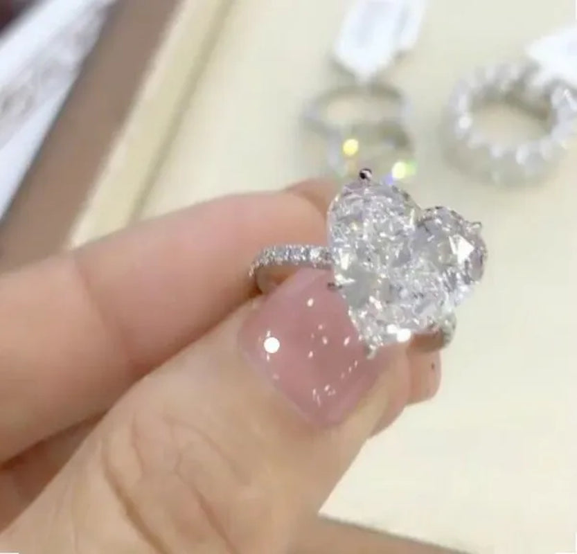 Dazzling Bride Engagement Wedding Ring Shiny 925 Sterling Silver Pure Natural Gem Heart Shape White Sapphire Diamond Ring Valentine'S Day Gift Princess Party Jewelry Size 5 6 7 8 9 10 11