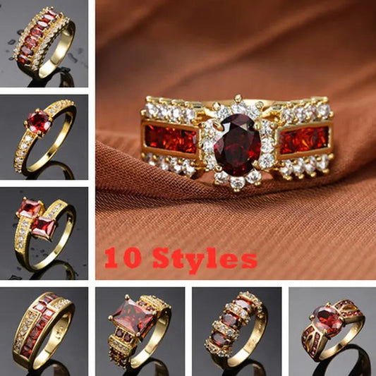 Exquisite Retro 18K Gold Natural Garnet Red Ruby Gemstone Ring Anniversary Gift Romantic Bride Engagement Wedding Party Bands Fine Jewelry - WORLD TIME VISITS