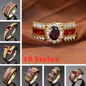 Exquisite Retro 18K Gold Natural Garnet Red Ruby Gemstone Ring Anniversary Gift Romantic Bride Engagement Wedding Party Bands Fine Jewelry