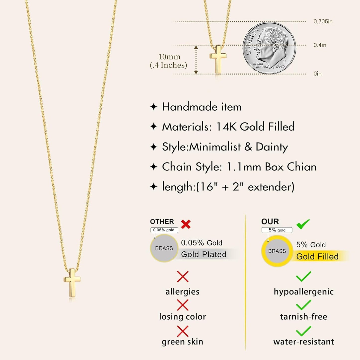 Cross Necklace for Women Girls, Dainty 14K Gold Silver Plated Cross Choker Pendant Jewelry Non Tarnish Waterproof Trendy Cute Simple Small Necklace Easter Christian Baptism Religious Faith Jewelry Gifts
