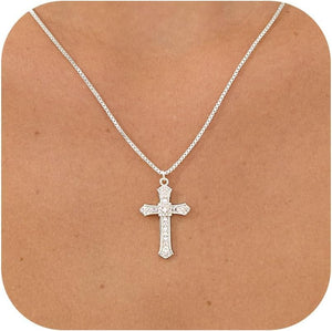 Cross Necklace for Women - 14K Gold/White Gold Plated Simple Dainty Diamond Cross Pendant Necklace with Cubic Zirconia Jewelry Gift for Her