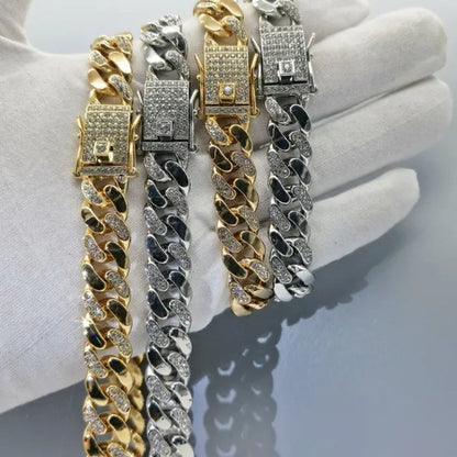 High Quality 12mm Hip Hop Hipster Cuban Chain Diamond Bracelet Men's Jewelry