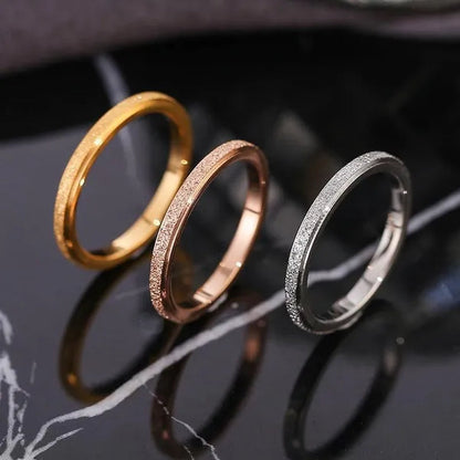 2mm Rose Gold and Silver Sandblast Ring Titanium Steel Wedding Band for Women Girl Size 3-10