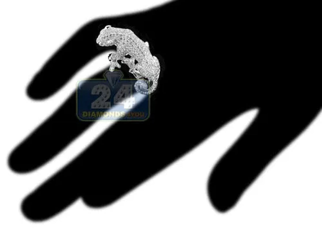 925 Sterling Silver Natural Gemstone Ring White Sapphire Diamond Pave Panther Cat Men Womens Ring Brand Jewelry