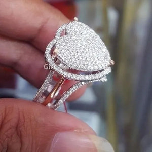 Wome Heart Shaped Nutural White Sapphire Gemstone Diamond Wedding Ring Wedding Jewelry