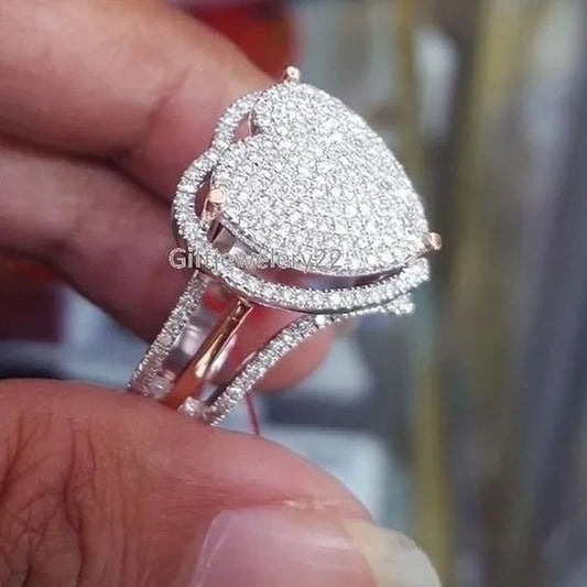 Wome Heart Shaped Nutural White Sapphire Gemstone Diamond Wedding Ring Wedding Jewelry