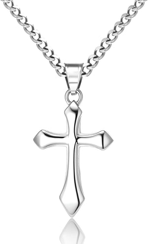 Gold Cross Necklace for Men,14K Gold Plated Cross Pendant Necklace Cuban Chain Stainless Steel Cross Necklace Faith Cross Jewelry Gift Minimalist Trendy Pendant Necklaces