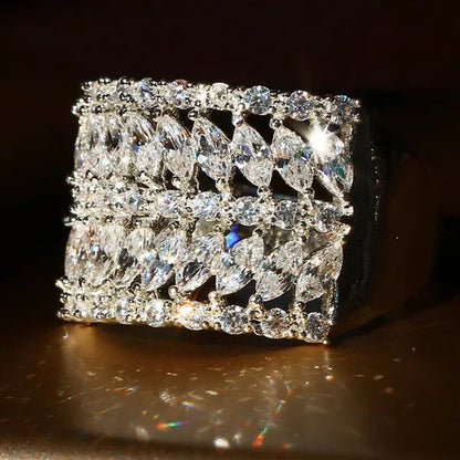 Luxurious Silver Natural Gemstones White Sapphire Wedding Birthstone Bride Flower Engagement Ellipse Princess Leaf Ring Jewelry Size 6 7 8 9 10